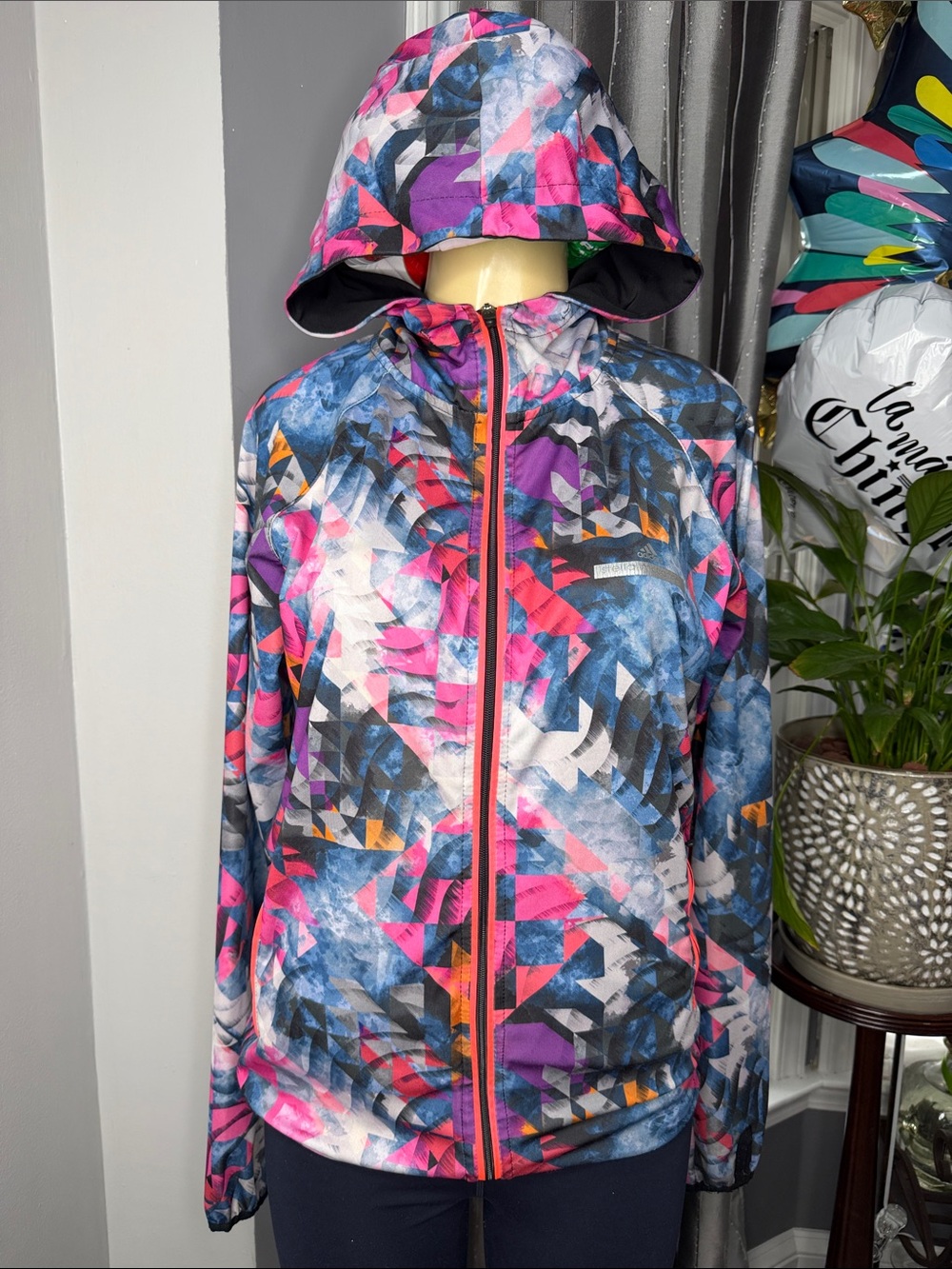 Adidas Stella McCartnet Barricade Sz L Hooded Geometric Print Jacket multicolor